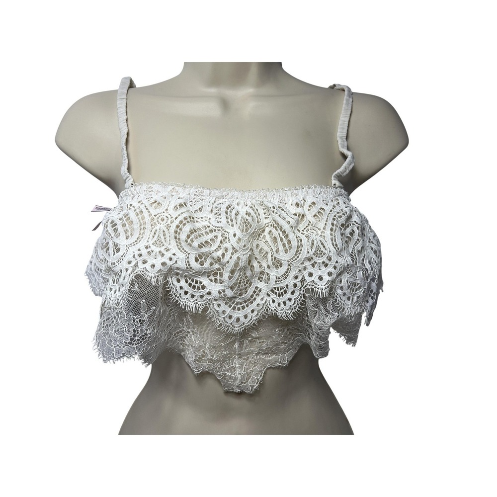 Victoria's Secret Bralette Womens Small White Lace Ruffle Wireless Pullover‎